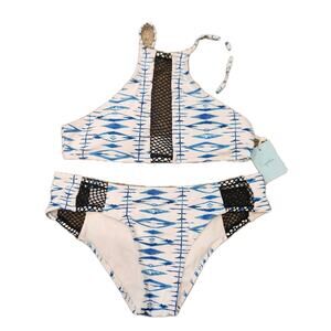 Nwt Cupshe Blue And White Mesh Cut Outs Bikini Sz L